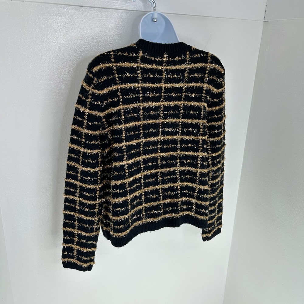 Talbots Bouclé Plaid Cardigan Sweater Petite‎ Small Black Gold Metallic Preppy - Picture 7 of 11